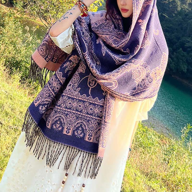 Jacquard Ethnic Paisley Plants Pattern Tassel Soft Thermal Scarf Shawl