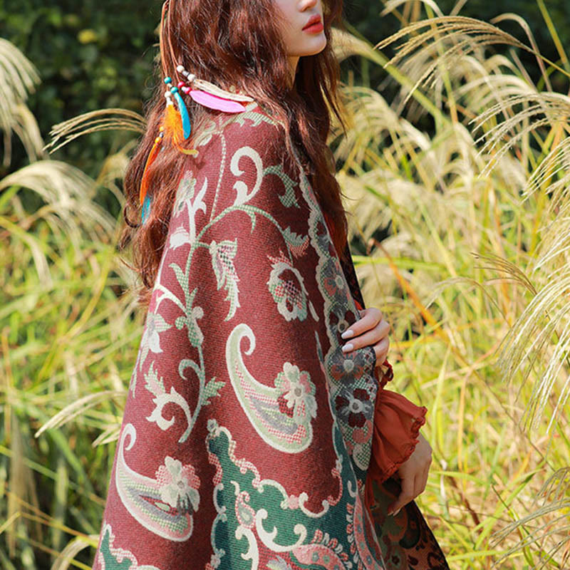 Jacquard Ethnic Paisley Plants Pattern Tassel Soft Thermal Scarf Shawl