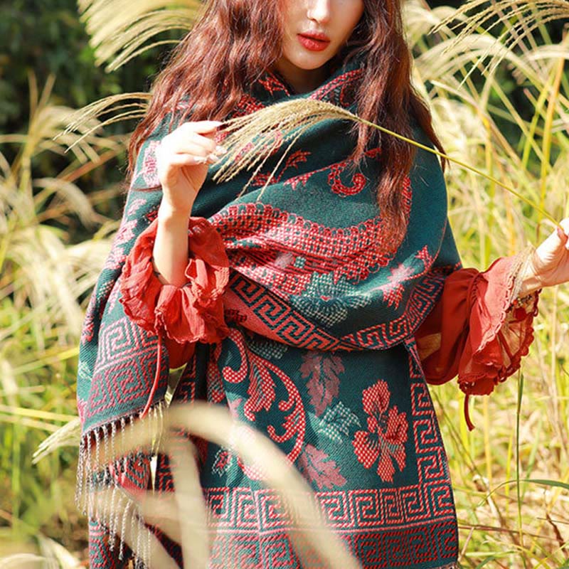 Jacquard Ethnic Paisley Plants Pattern Tassel Soft Thermal Scarf Shawl