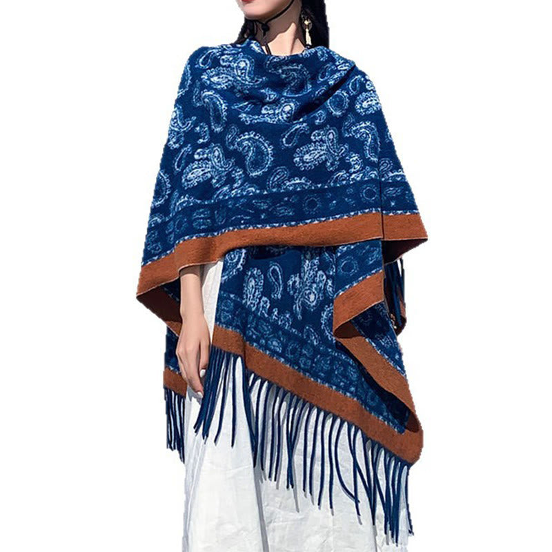 Navy Paisley Soft-Knit Grounding Meditation Shawl Wrap