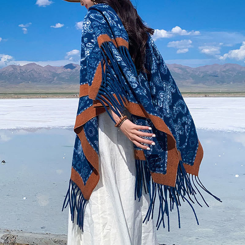 Navy Paisley Soft-Knit Grounding Meditation Shawl Wrap
