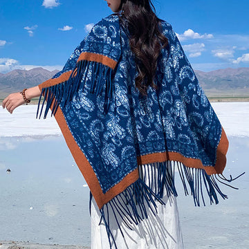 Navy Paisley Soft-Knit Grounding Meditation Shawl Wrap