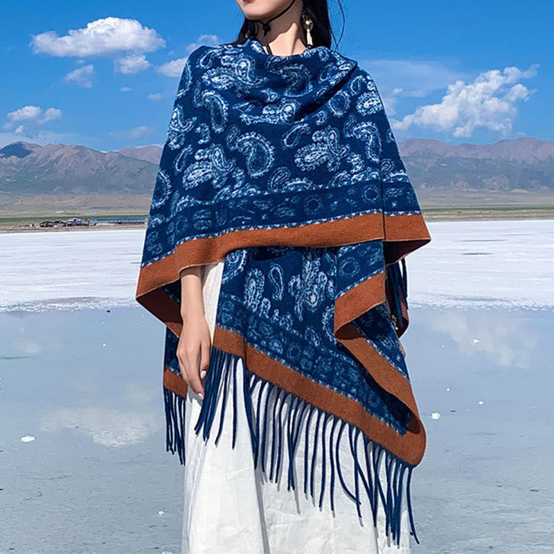 Navy Paisley Soft-Knit Grounding Meditation Shawl Wrap