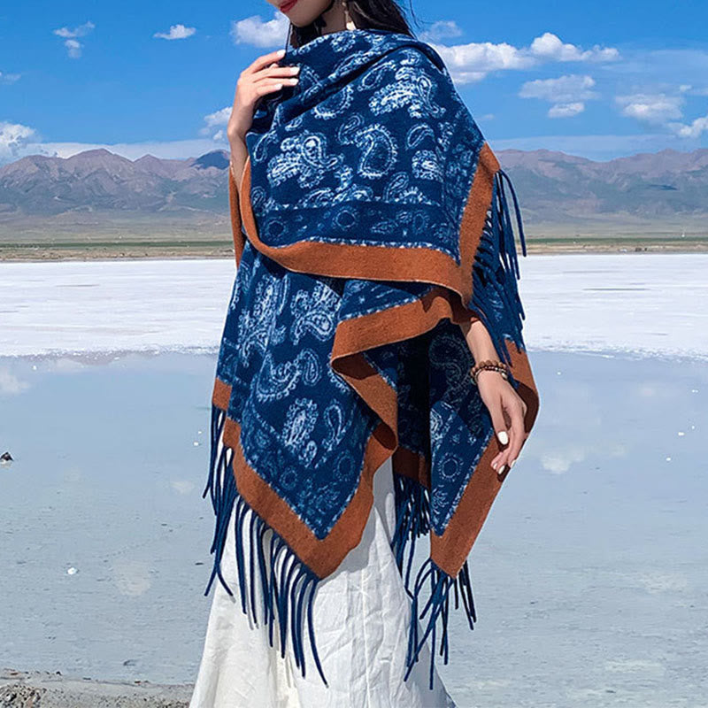Navy Paisley Soft-Knit Grounding Meditation Shawl Wrap