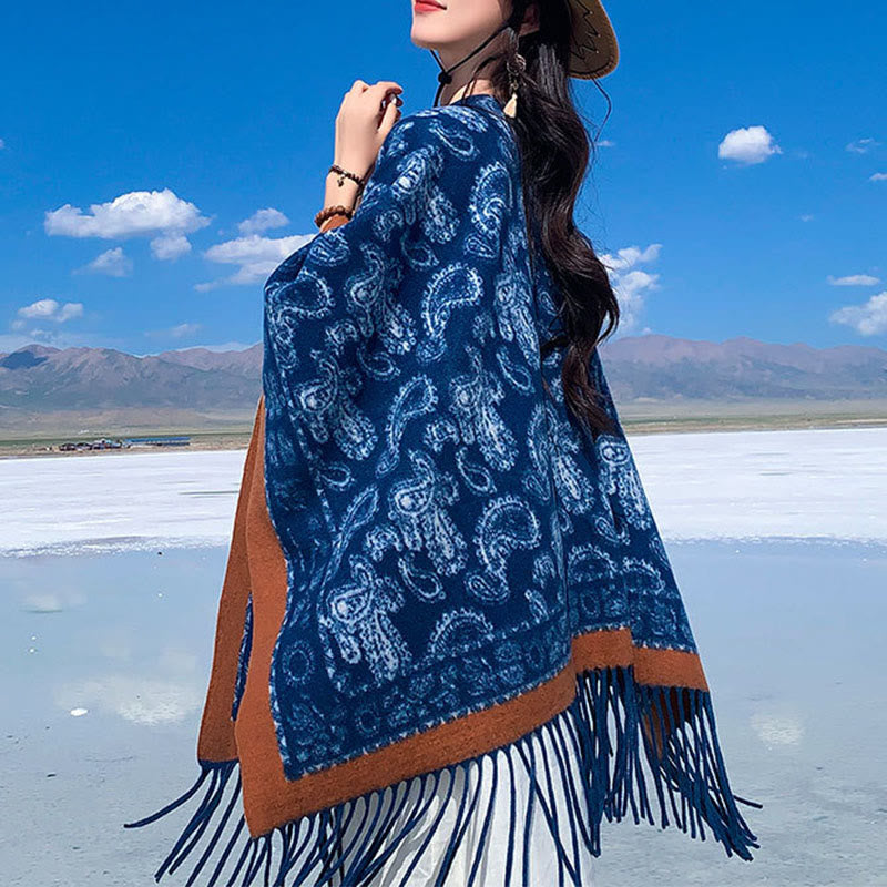 Navy Paisley Soft-Knit Grounding Meditation Shawl Wrap