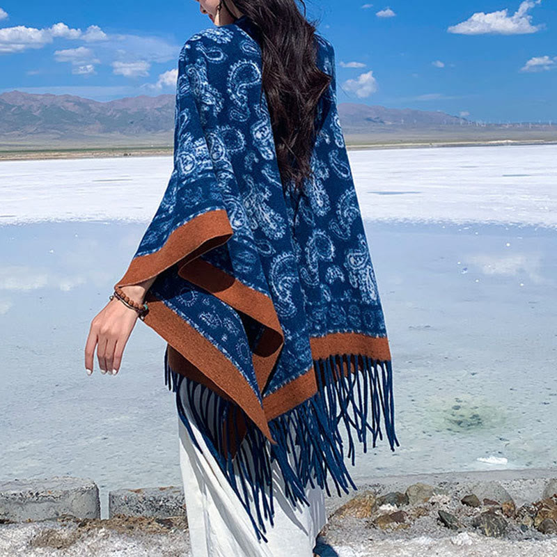 Navy Paisley Soft-Knit Grounding Meditation Shawl Wrap