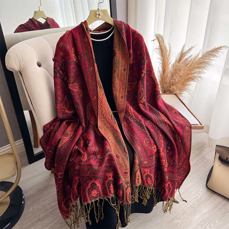 Tactile Paisley Pattern Draped Meditation Tibetan Shawl