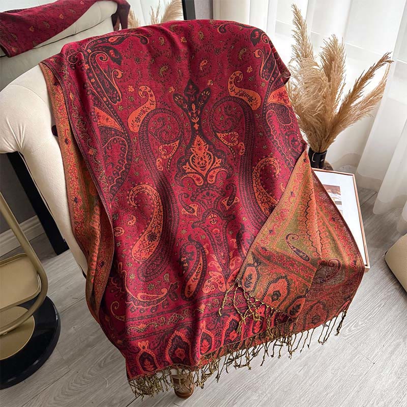Tactile Paisley Pattern Draped Meditation Tibetan Shawl