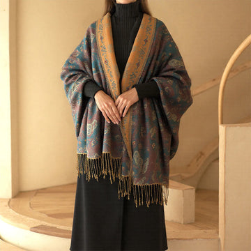 Tactile Paisley Pattern Draped Meditation Tibetan Shawl