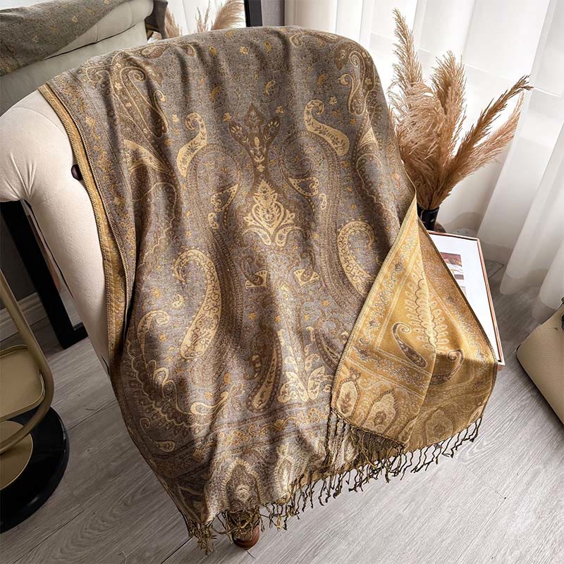 Tactile Paisley Pattern Draped Meditation Tibetan Shawl