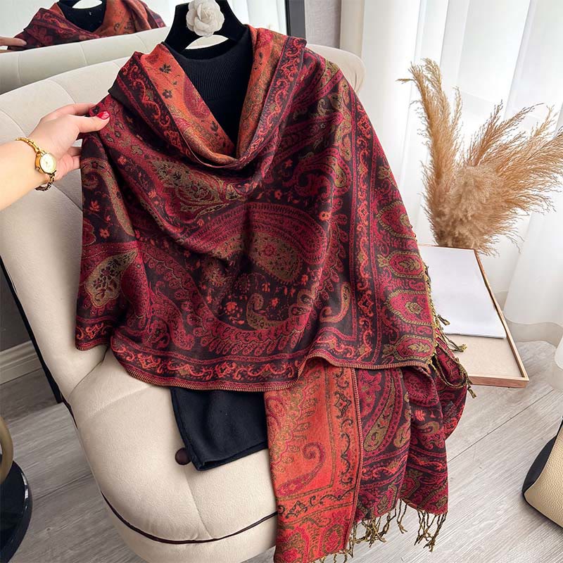 Tactile Paisley Pattern Draped Meditation Tibetan Shawl