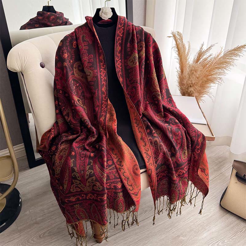 Tactile Paisley Pattern Draped Meditation Tibetan Shawl