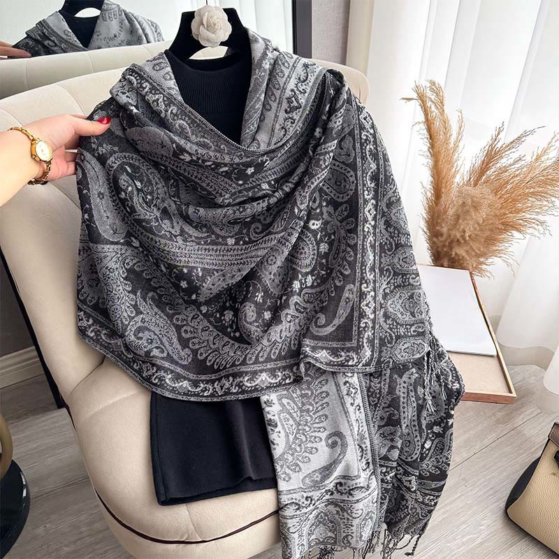 Tactile Paisley Pattern Draped Meditation Tibetan Shawl