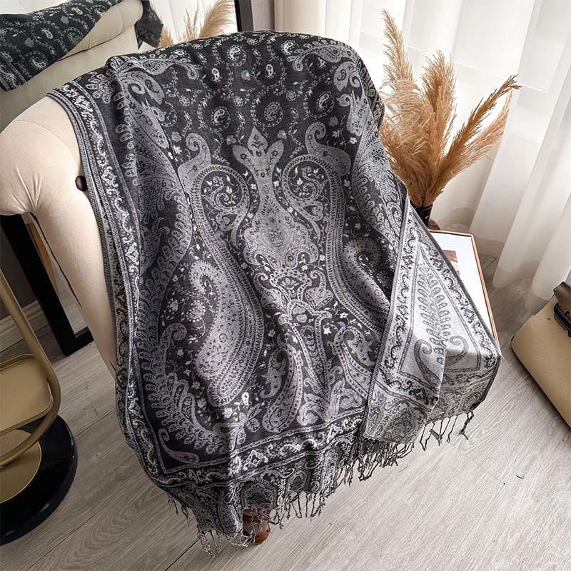 Tactile Paisley Pattern Draped Meditation Tibetan Shawl