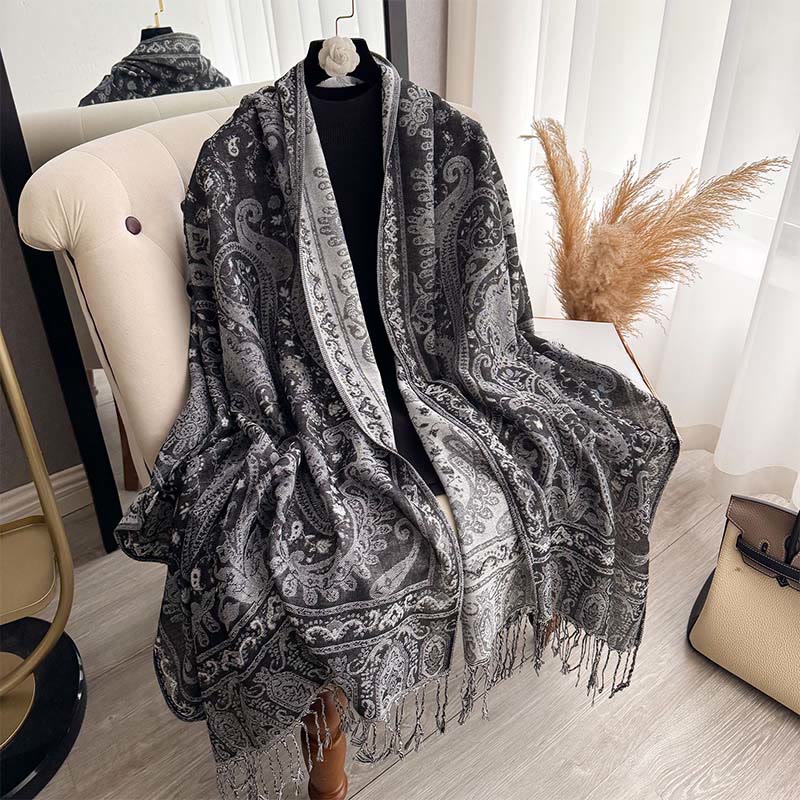 Tactile Paisley Pattern Draped Meditation Tibetan Shawl
