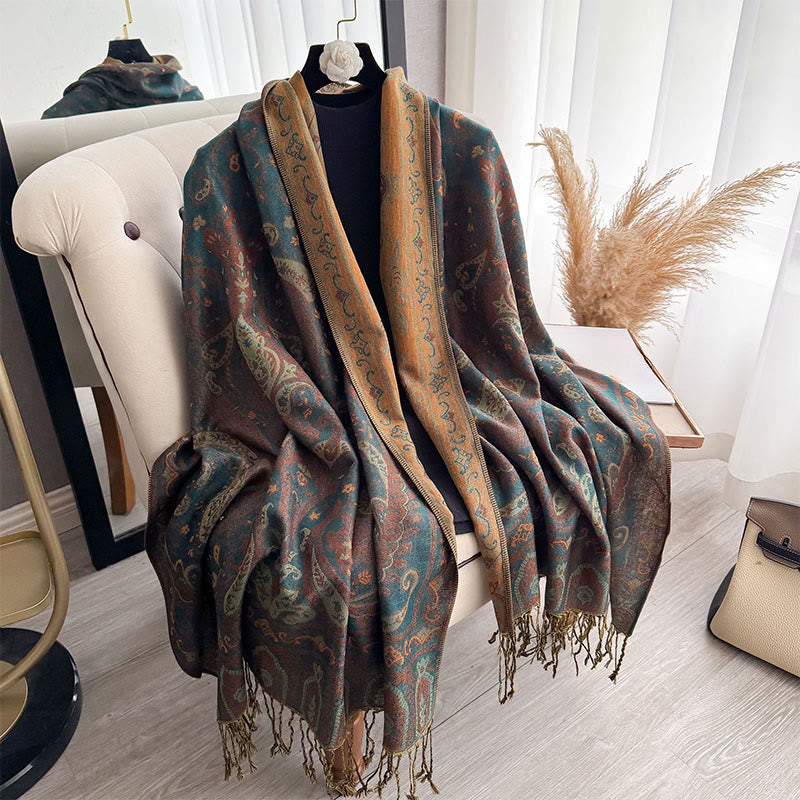 Tactile Paisley Pattern Draped Meditation Tibetan Shawl