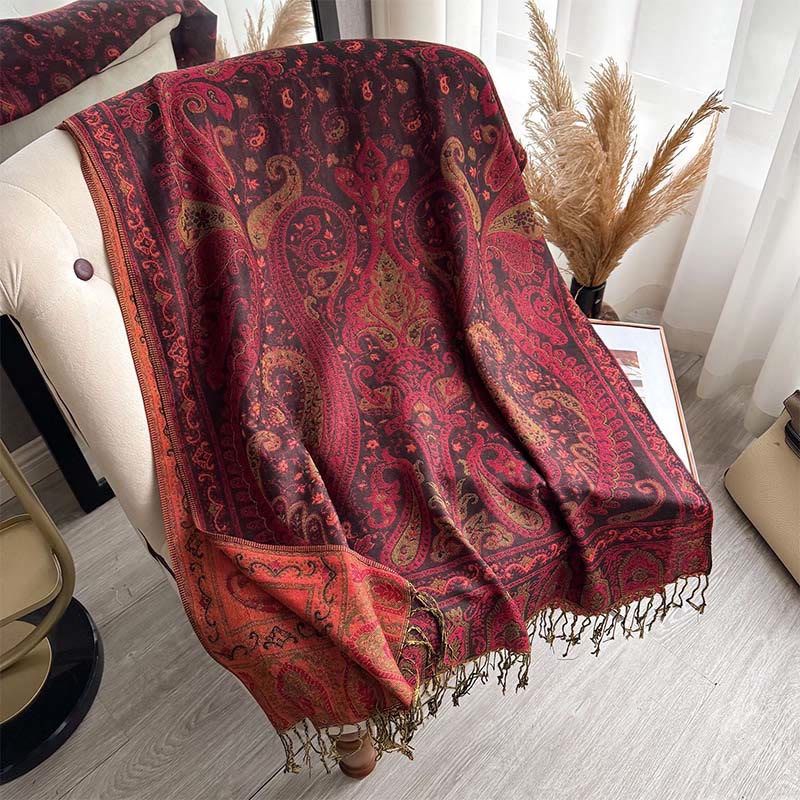 Tactile Paisley Pattern Draped Meditation Tibetan Shawl
