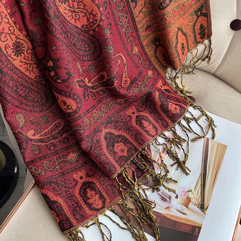 Tactile Paisley Pattern Draped Meditation Tibetan Shawl