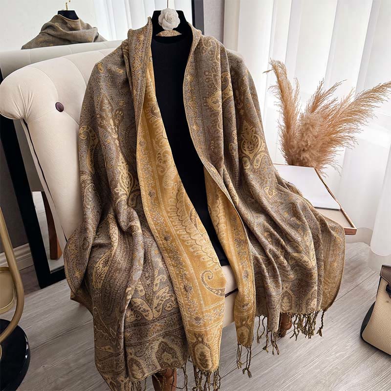 Tactile Paisley Pattern Draped Meditation Tibetan Shawl