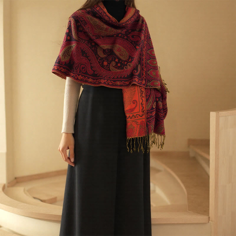 Tactile Paisley Pattern Draped Meditation Tibetan Shawl