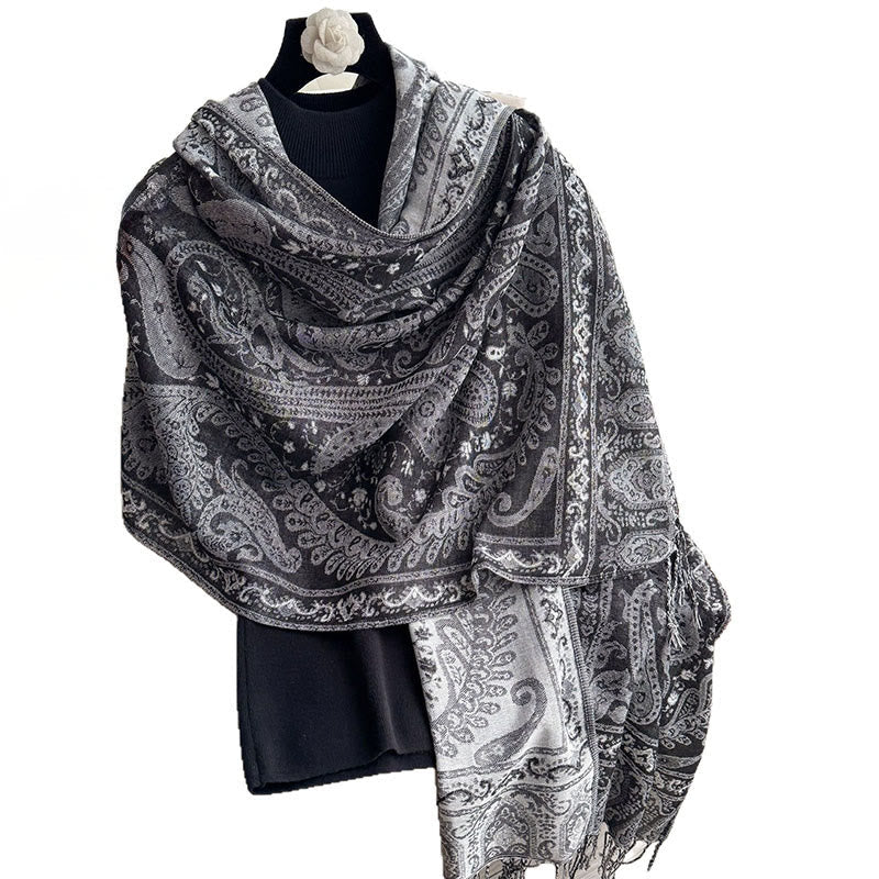 Tactile Paisley Pattern Draped Meditation Tibetan Shawl