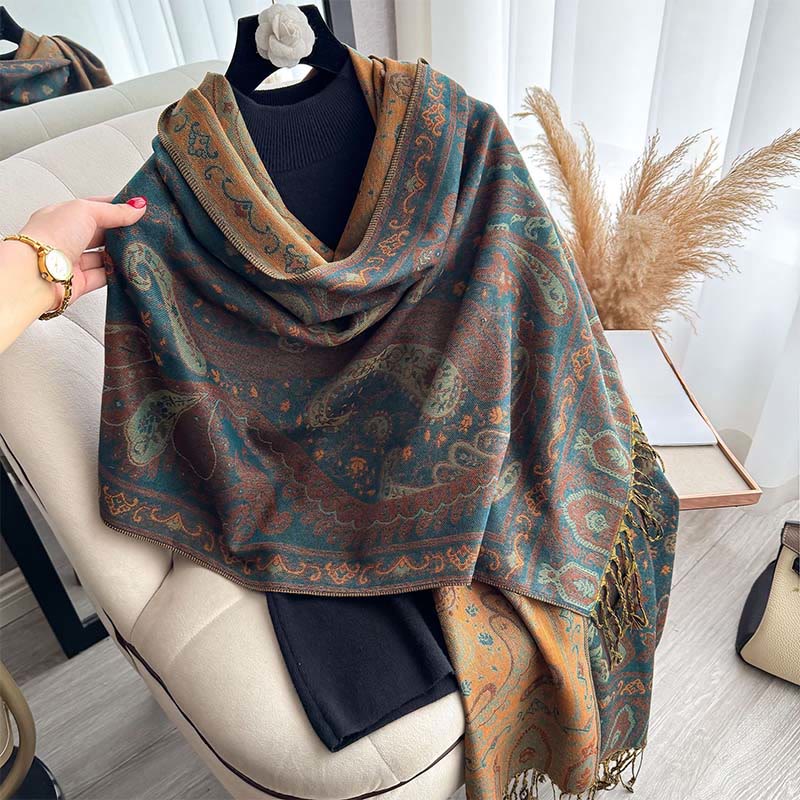 Tactile Paisley Pattern Draped Meditation Tibetan Shawl