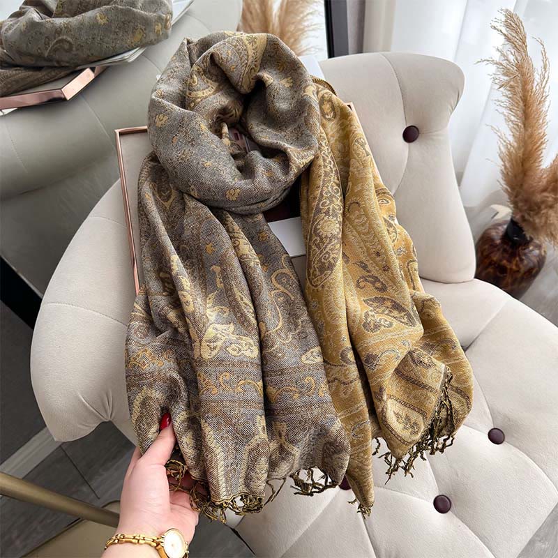 Tactile Paisley Pattern Draped Meditation Tibetan Shawl