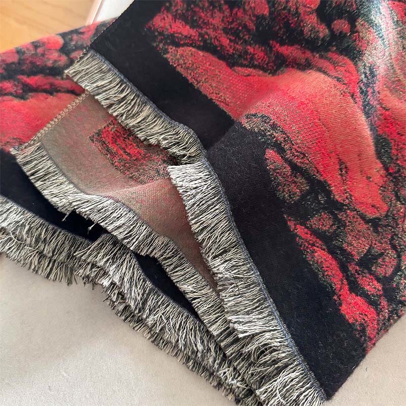 Winter Landscape Painting Pattern Tassels Cozy Thick Scarf Shawl