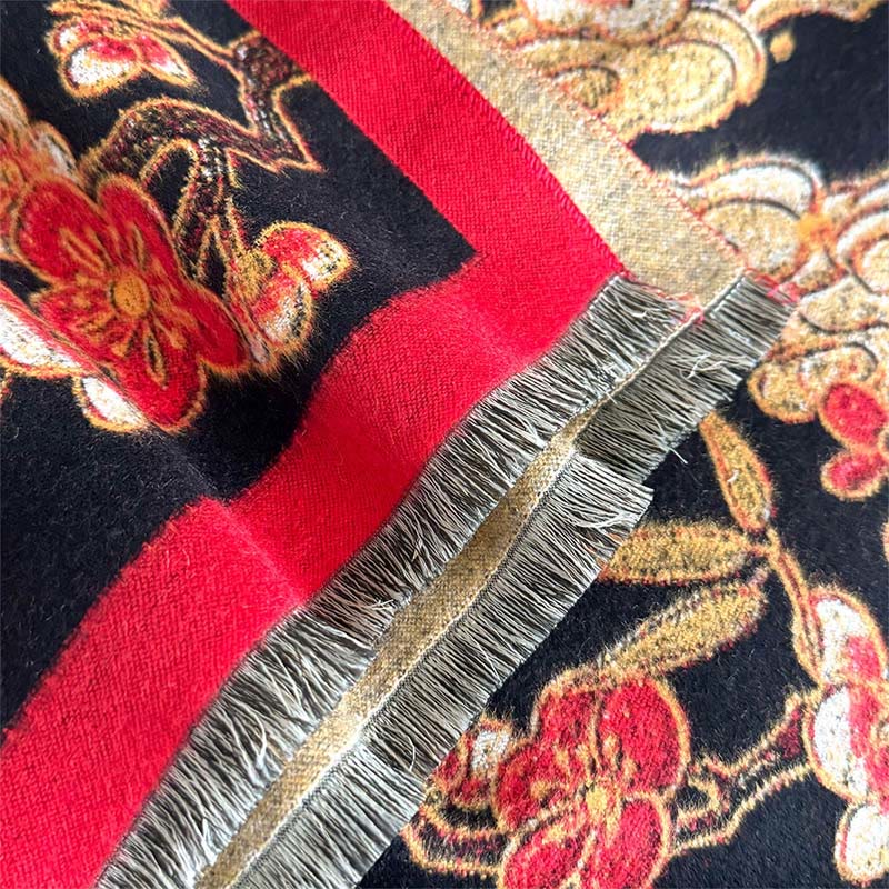 Winter Crane Plum Blossom Auspicious Clouds Pattern Tassels Cozy Scarf Shawl