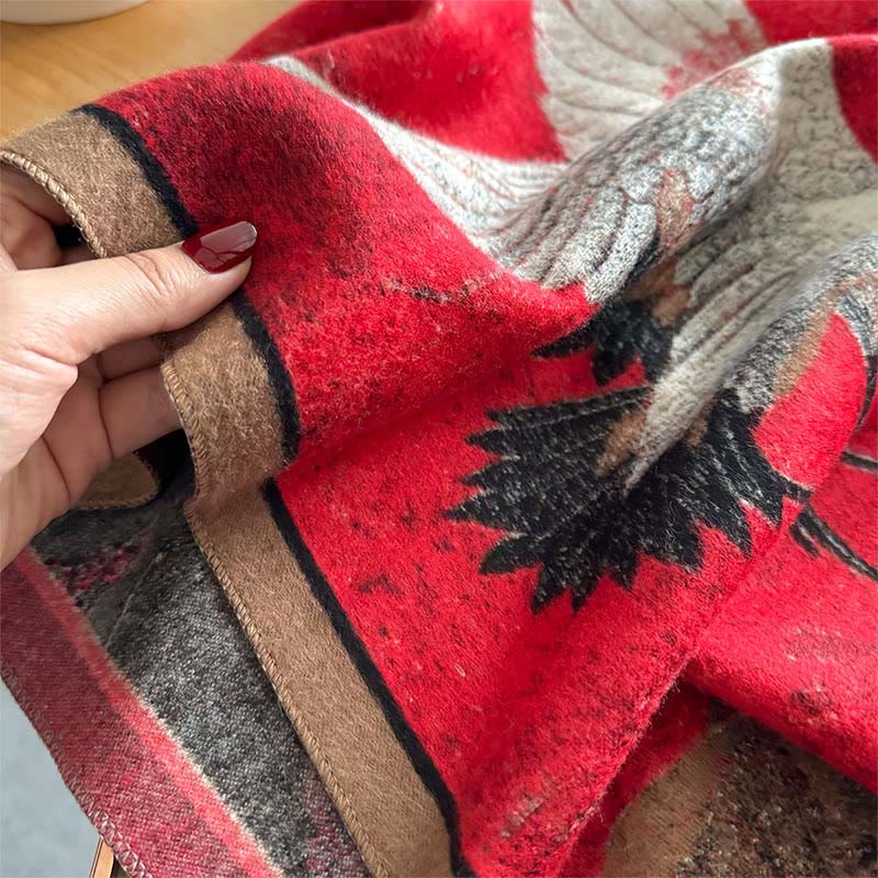 Soft Knit Crane Lotus Motif Meditation Tibetan Shawl