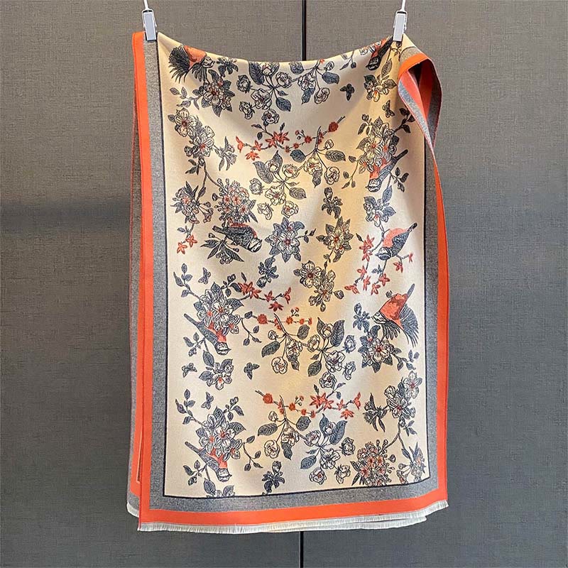 Tactile Knit Botanical Motif Meditation Wrap Tibetan Shawl