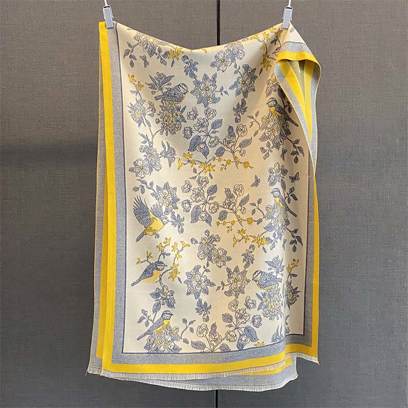 Tactile Knit Botanical Motif Meditation Wrap Tibetan Shawl