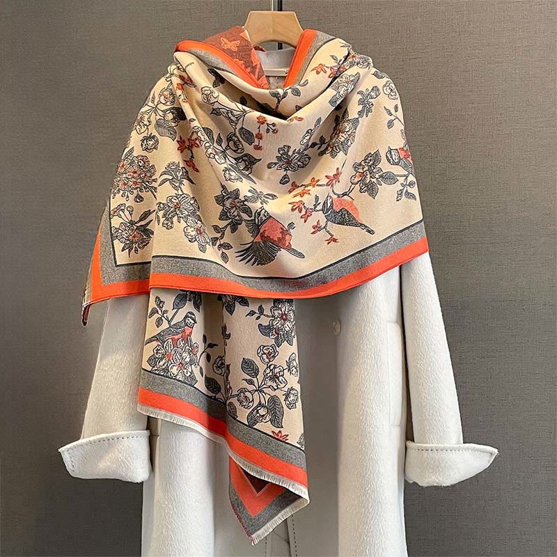 Tactile Knit Botanical Motif Meditation Wrap Tibetan Shawl