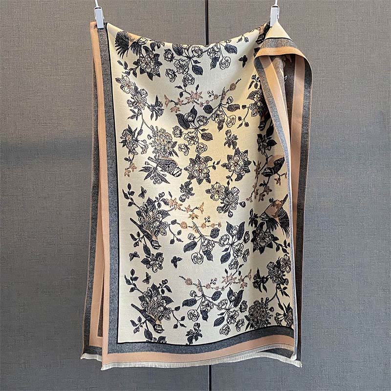 Tactile Knit Botanical Motif Meditation Wrap Tibetan Shawl