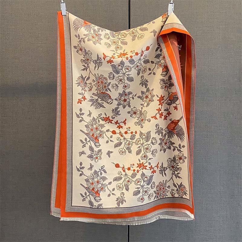 Tactile Knit Botanical Motif Meditation Wrap Tibetan Shawl