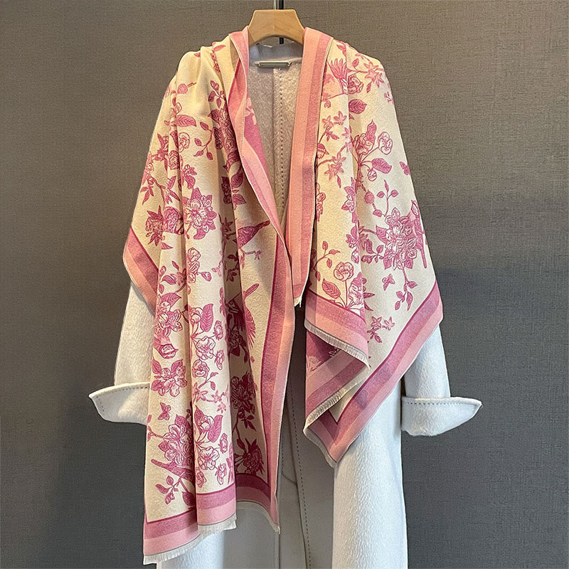 Tactile Knit Botanical Motif Meditation Wrap Tibetan Shawl