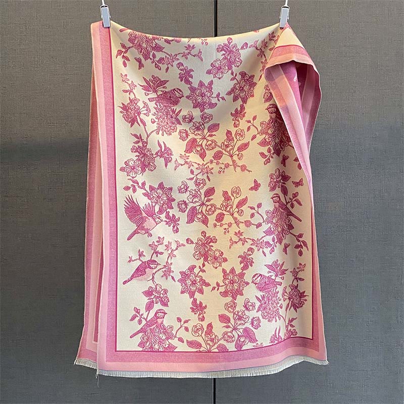 Tactile Knit Botanical Motif Meditation Wrap Tibetan Shawl