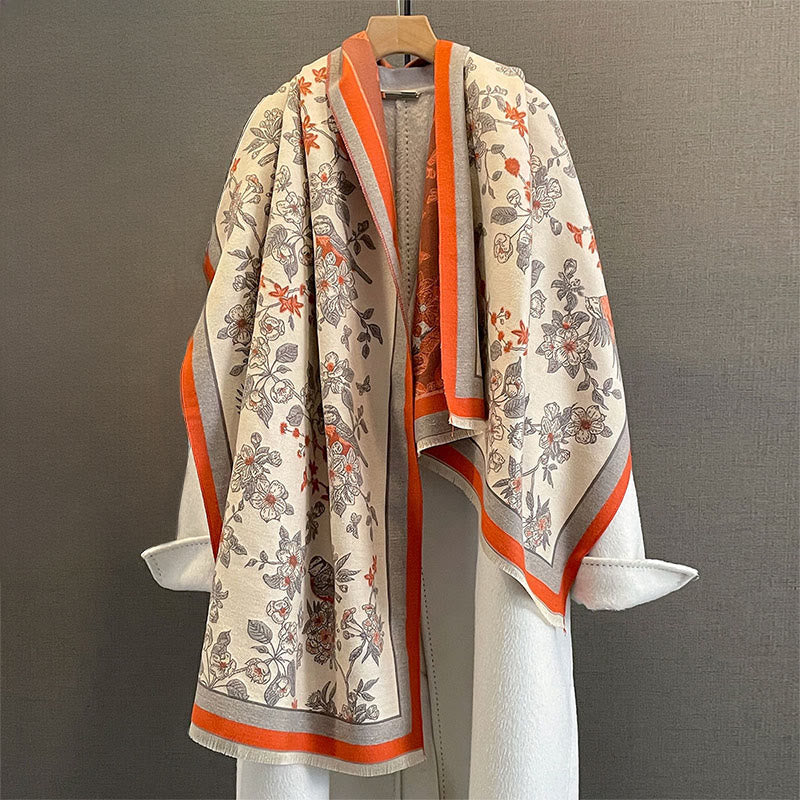 Tactile Knit Botanical Motif Meditation Wrap Tibetan Shawl