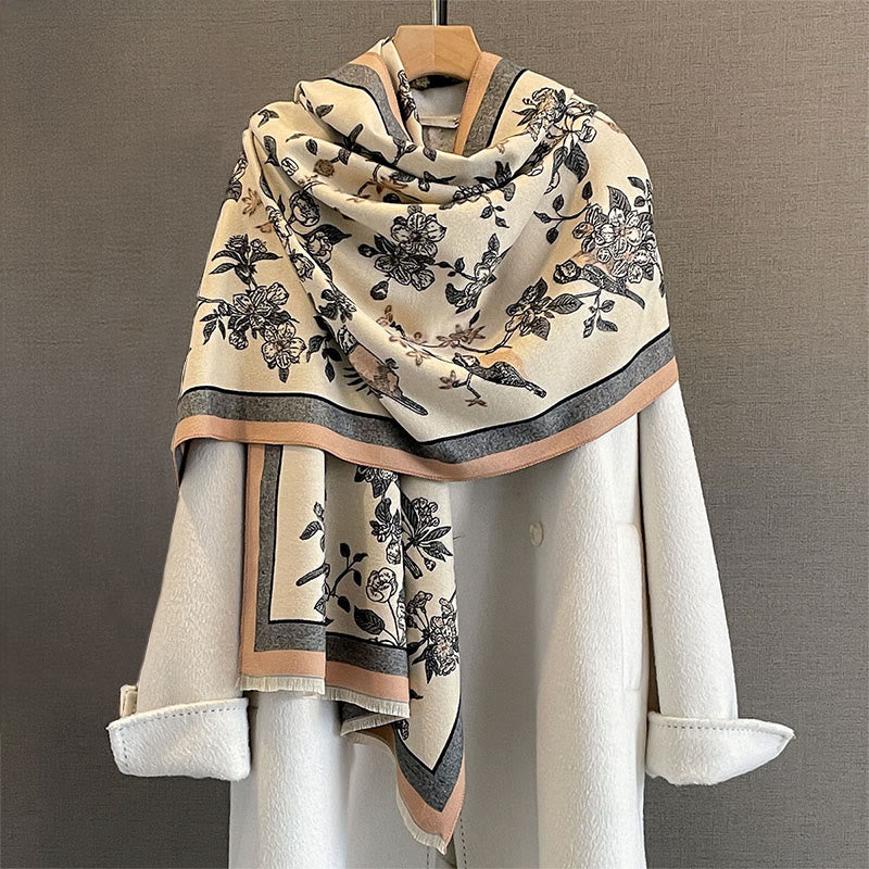 Tactile Knit Botanical Motif Meditation Wrap Tibetan Shawl