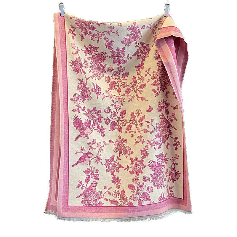 Tactile Knit Botanical Motif Meditation Wrap Tibetan Shawl