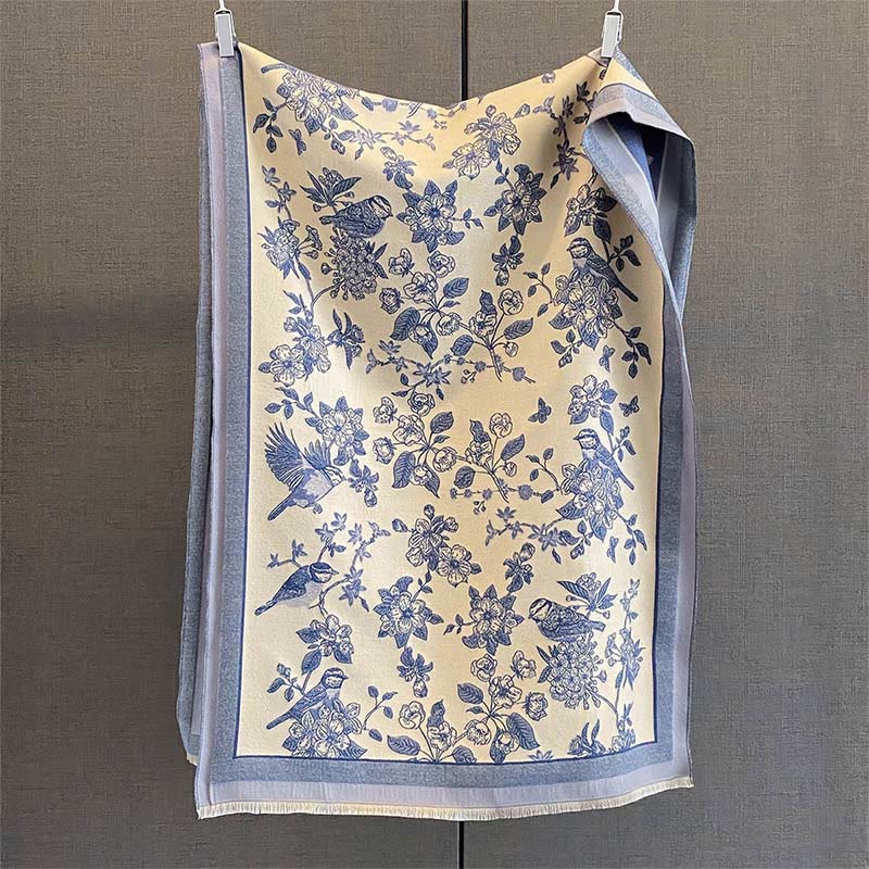 Tactile Knit Botanical Motif Meditation Wrap Tibetan Shawl