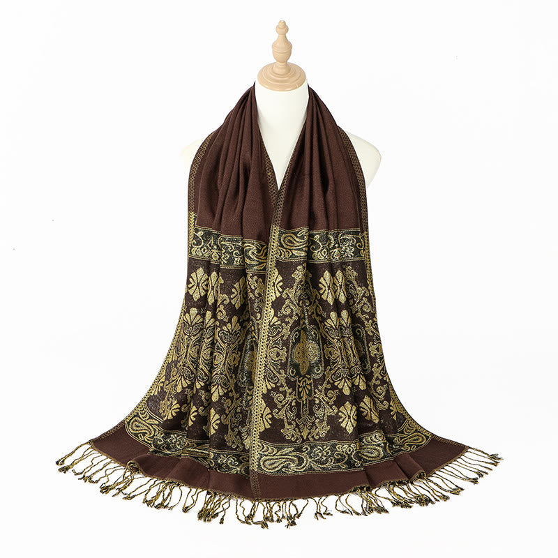 Soft Geometric Pattern Tibetan Meditation Shawl with Tassel Detail