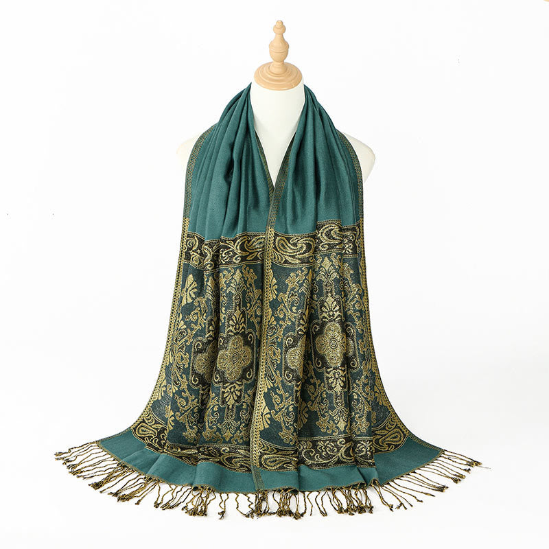 Soft Geometric Pattern Tibetan Meditation Shawl with Tassel Detail