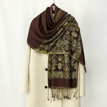 Soft Geometric Pattern Tibetan Meditation Shawl with Tassel Detail