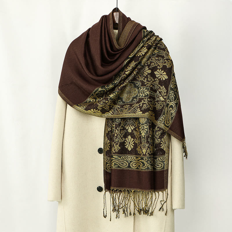 Soft Geometric Pattern Tibetan Meditation Shawl with Tassel Detail