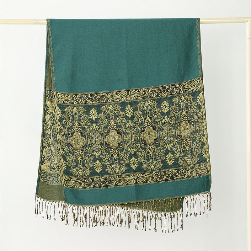 Soft Geometric Pattern Tibetan Meditation Shawl with Tassel Detail
