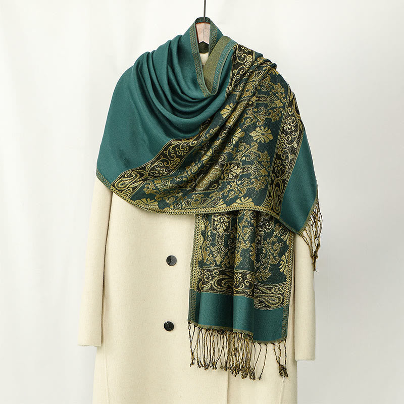Soft Geometric Pattern Tibetan Meditation Shawl with Tassel Detail