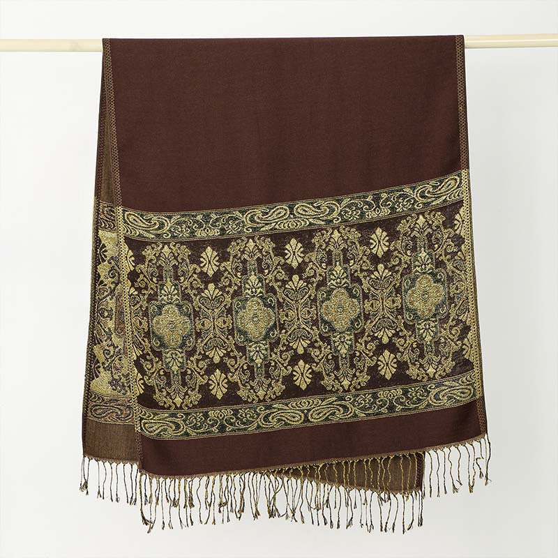 Soft Geometric Pattern Tibetan Meditation Shawl with Tassel Detail
