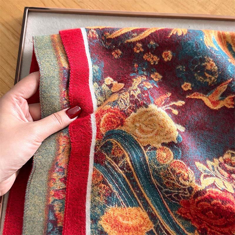 Winter Phoenix Flowers Birds Pattern Tassels Thermal Soft Scarf Shawl