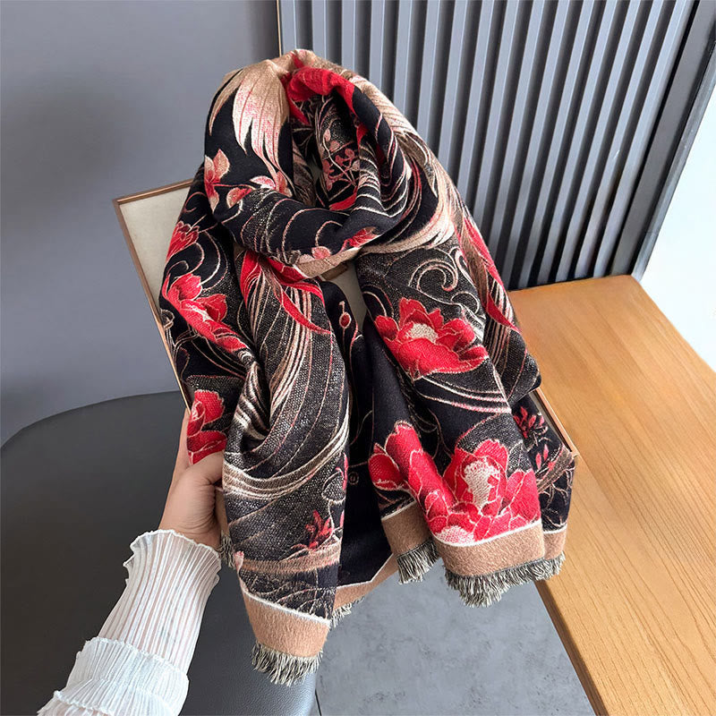 Thermal Knit Phoenix Pattern Meditation Shawl Wrap